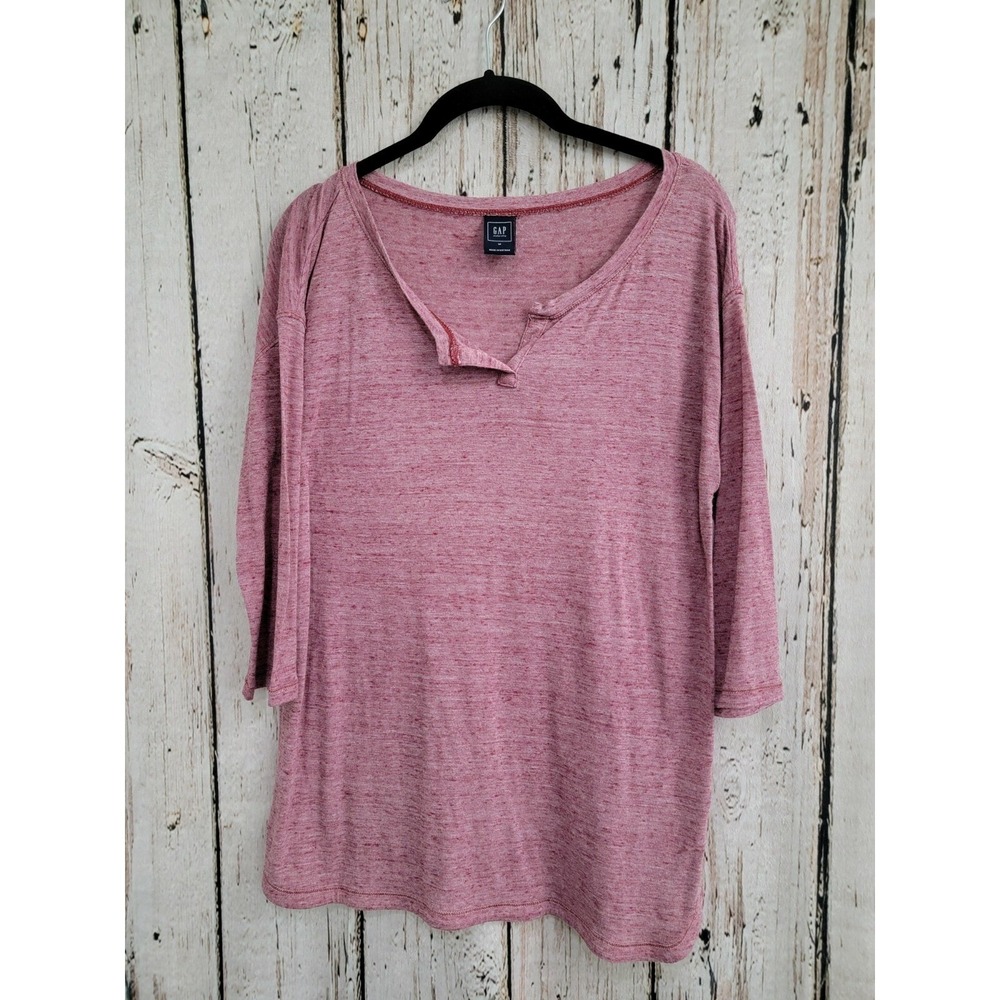 Women's Maternity Medium Gap 3/4 Sleeve Notch Neck Baseball‎ Tee T-Shirt blouse